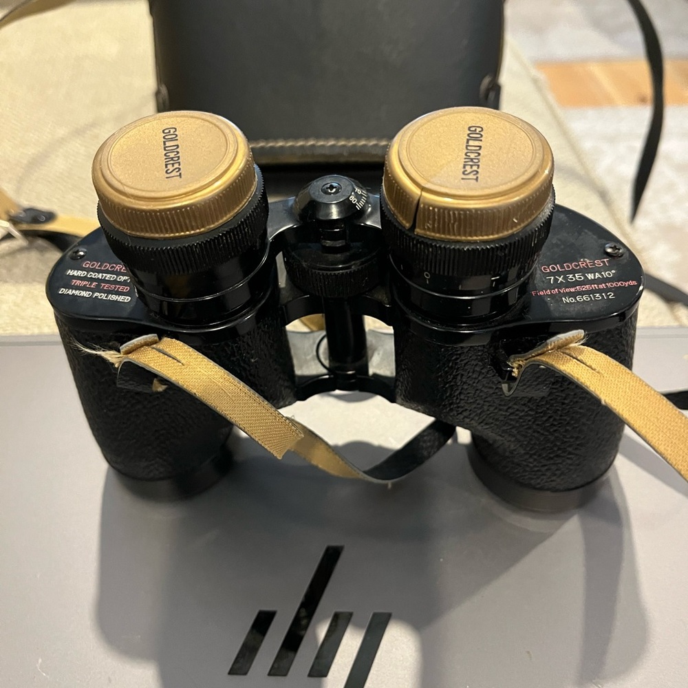 Vintage 7x35 Binoculars in Black and Gold Mother of Pearl